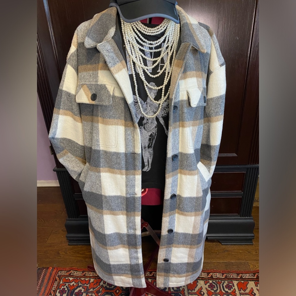 Ladies brown & grey plaid jacket Sz. L